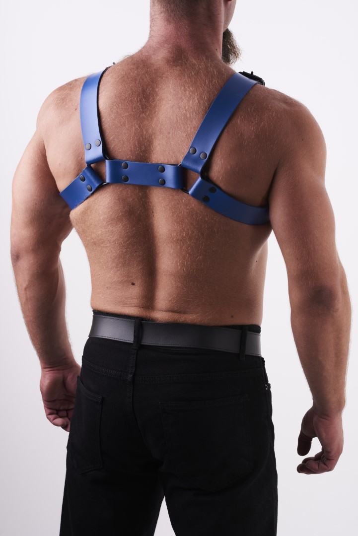 Leder Brust Harness Blau