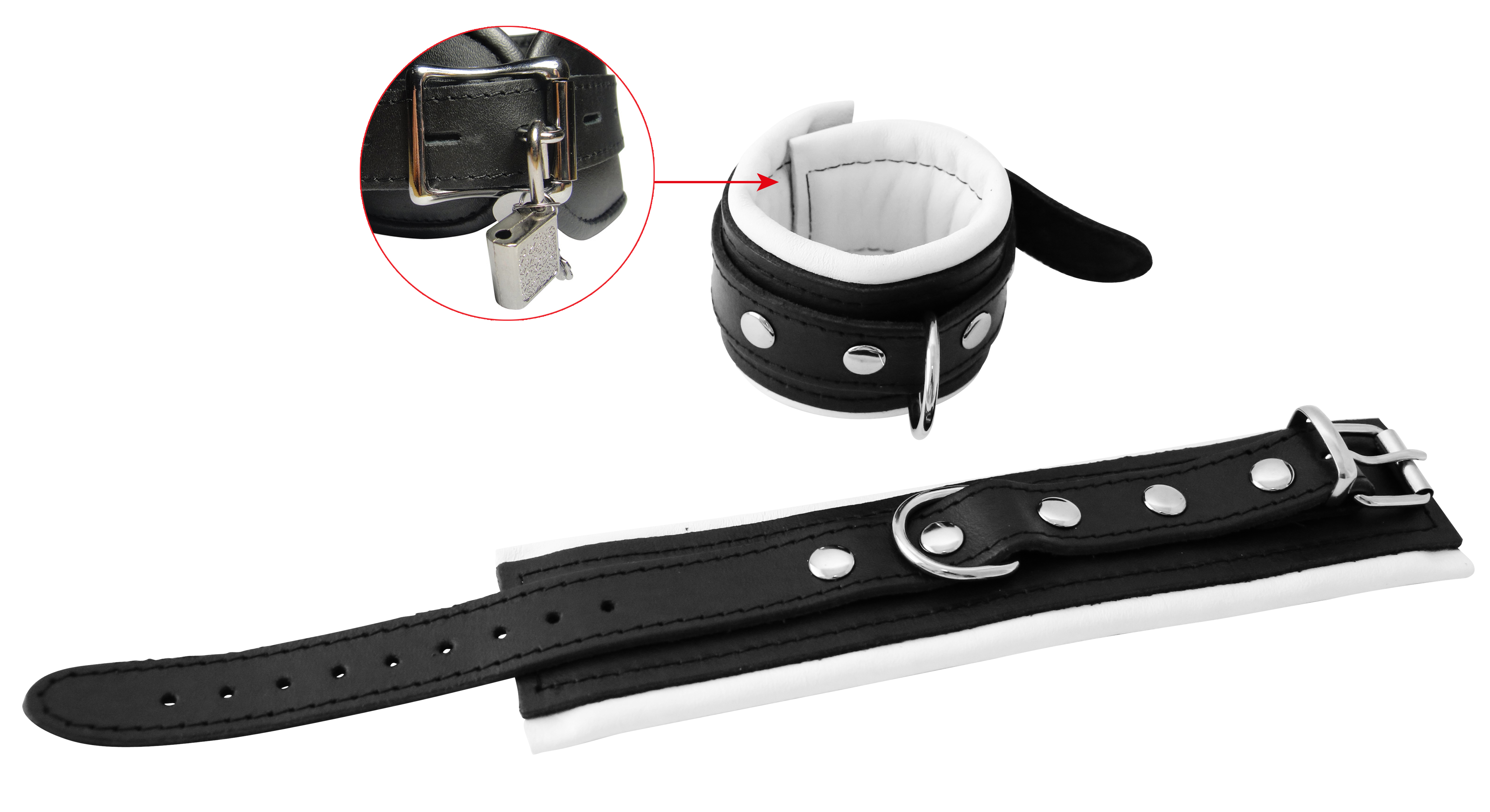 Leder Handfessel Weiß abschließbar