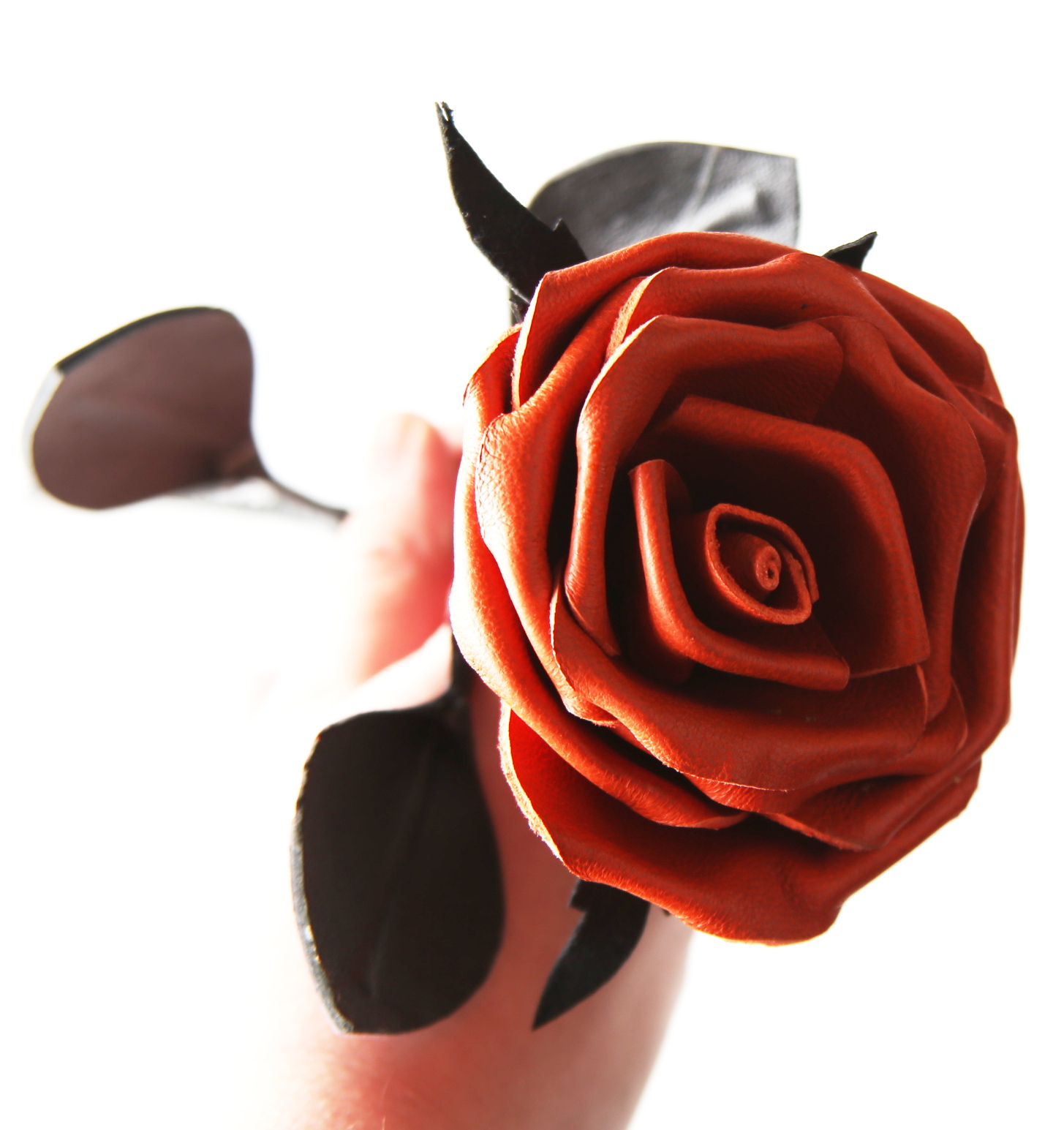 Leder Rose - Orange-Schwarz