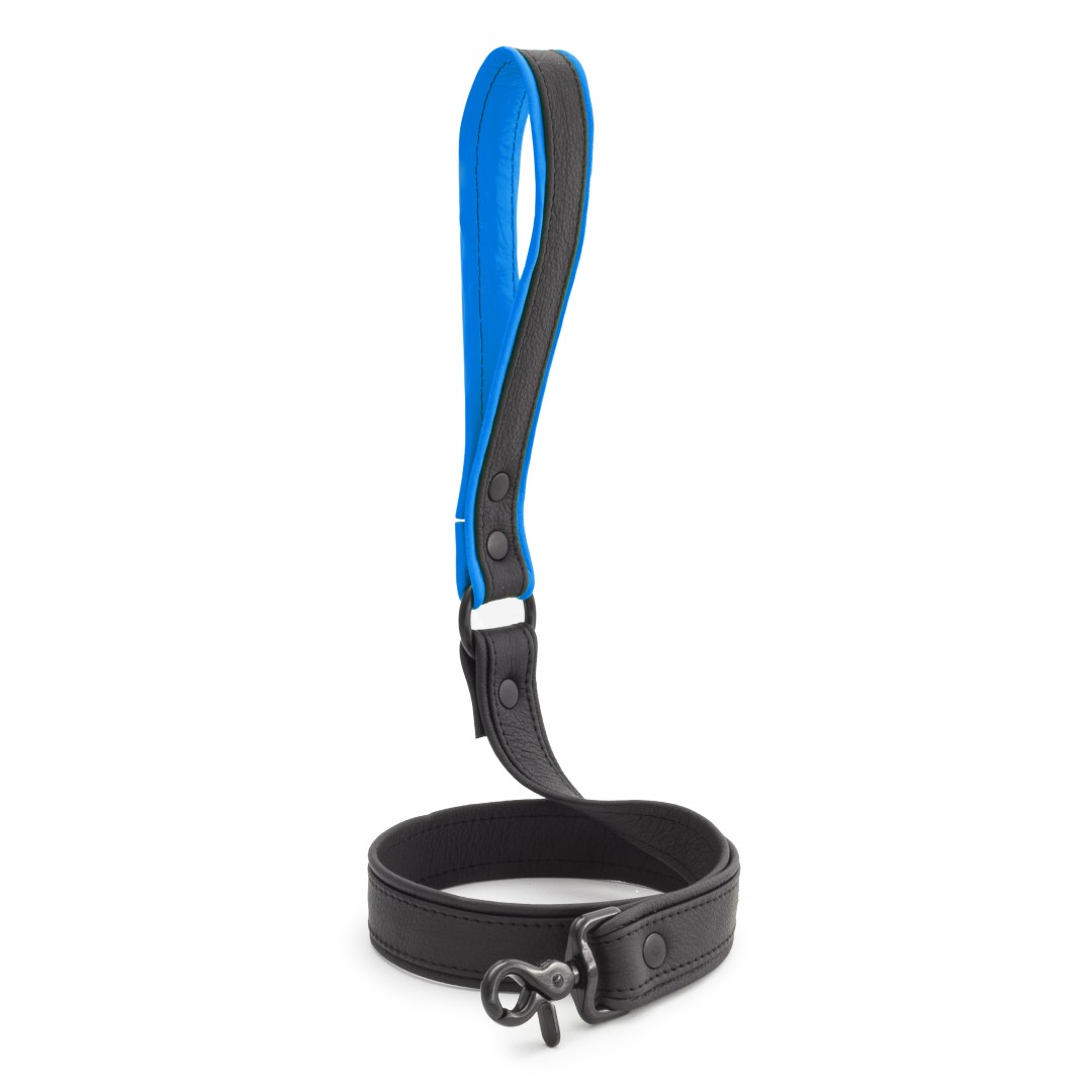 Soft Leder Leine Kurz Schwarz/Blau