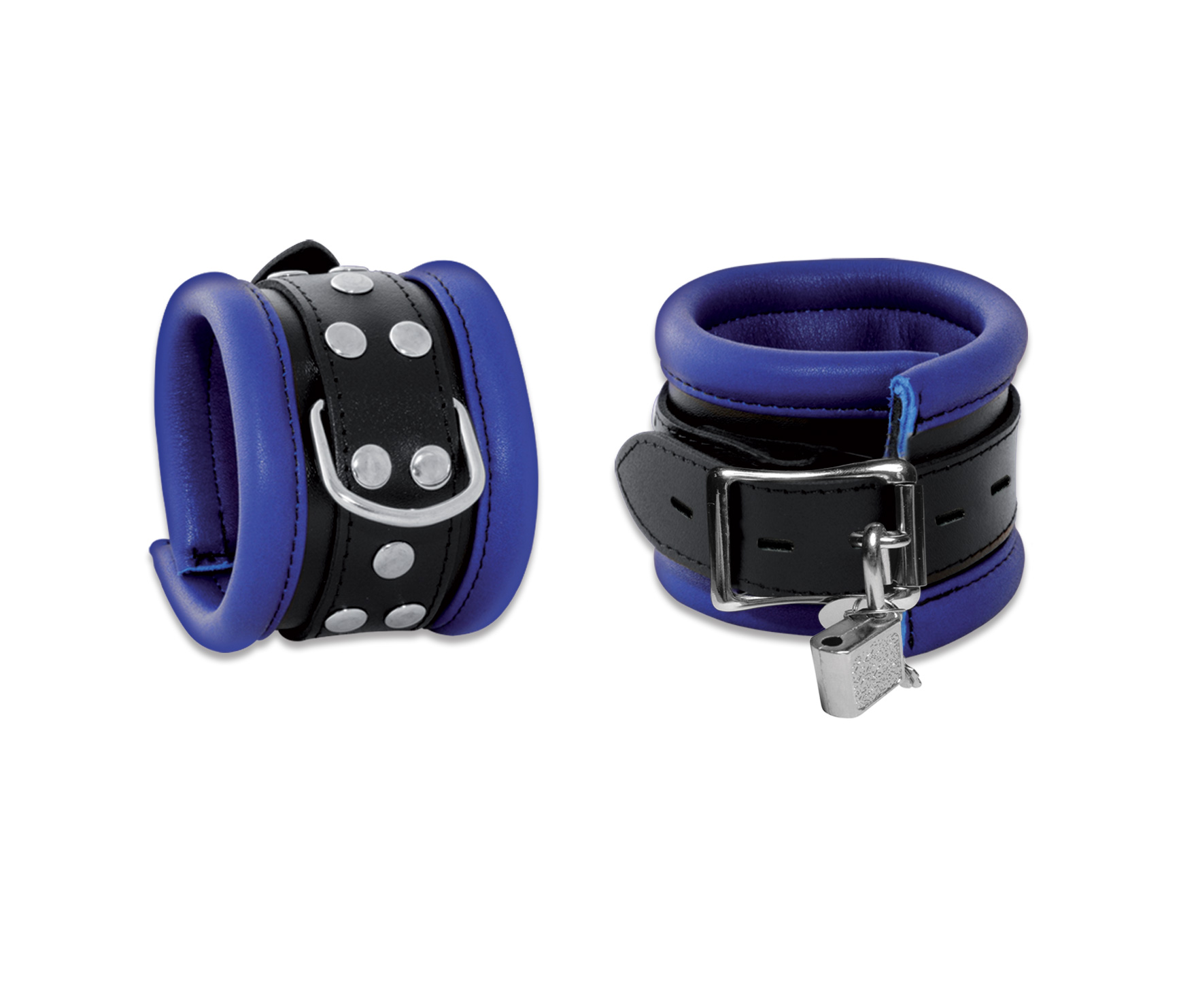 High Quality - Leder Handfessel Blue abschließbar