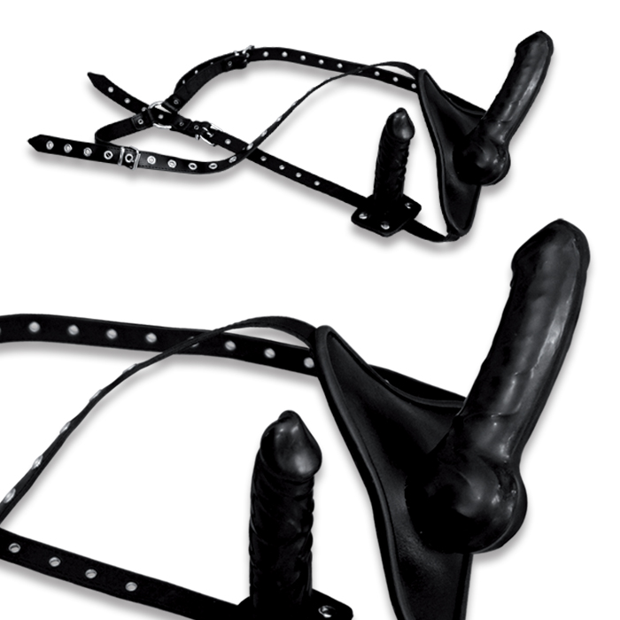 Strap On mit Latexdildo schwarz + extra Dildo