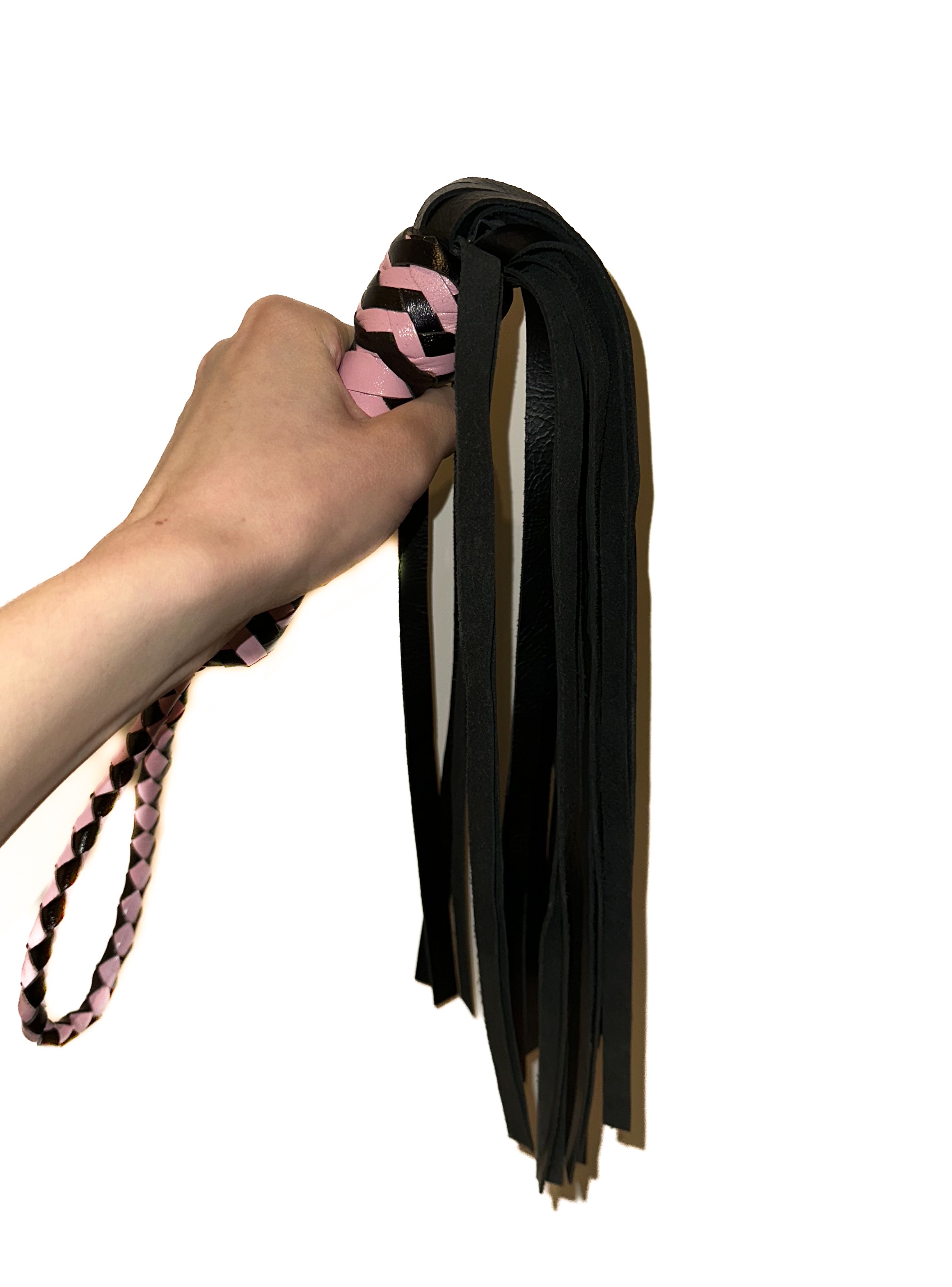 Kleiner weicher Flogger aus Rindsleder in schwarz-rosa