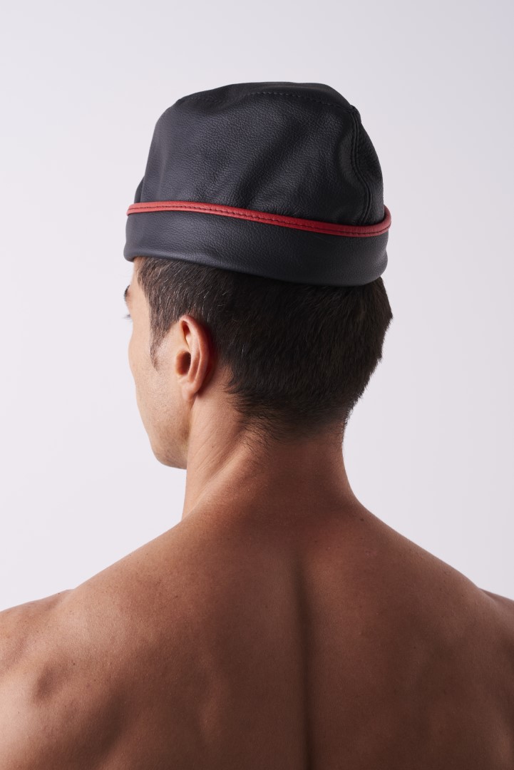 Leder Garnisonsmütze Schwarz/Rot