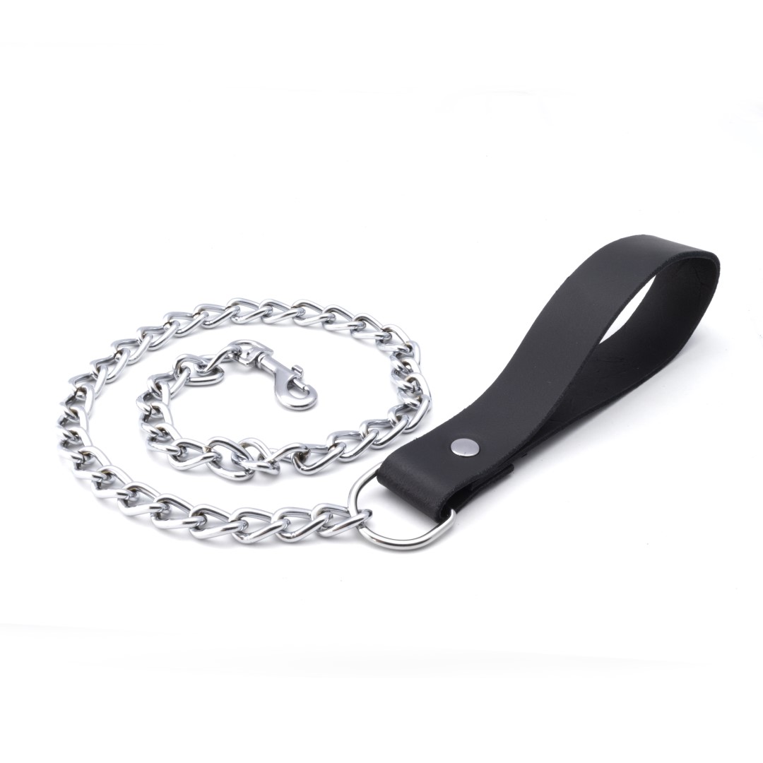 Leder Leine Mit Kette Schwarz - Führleine