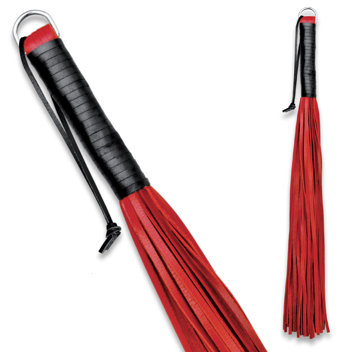 Leder Peitsche - D-Ring rot und soft mittel