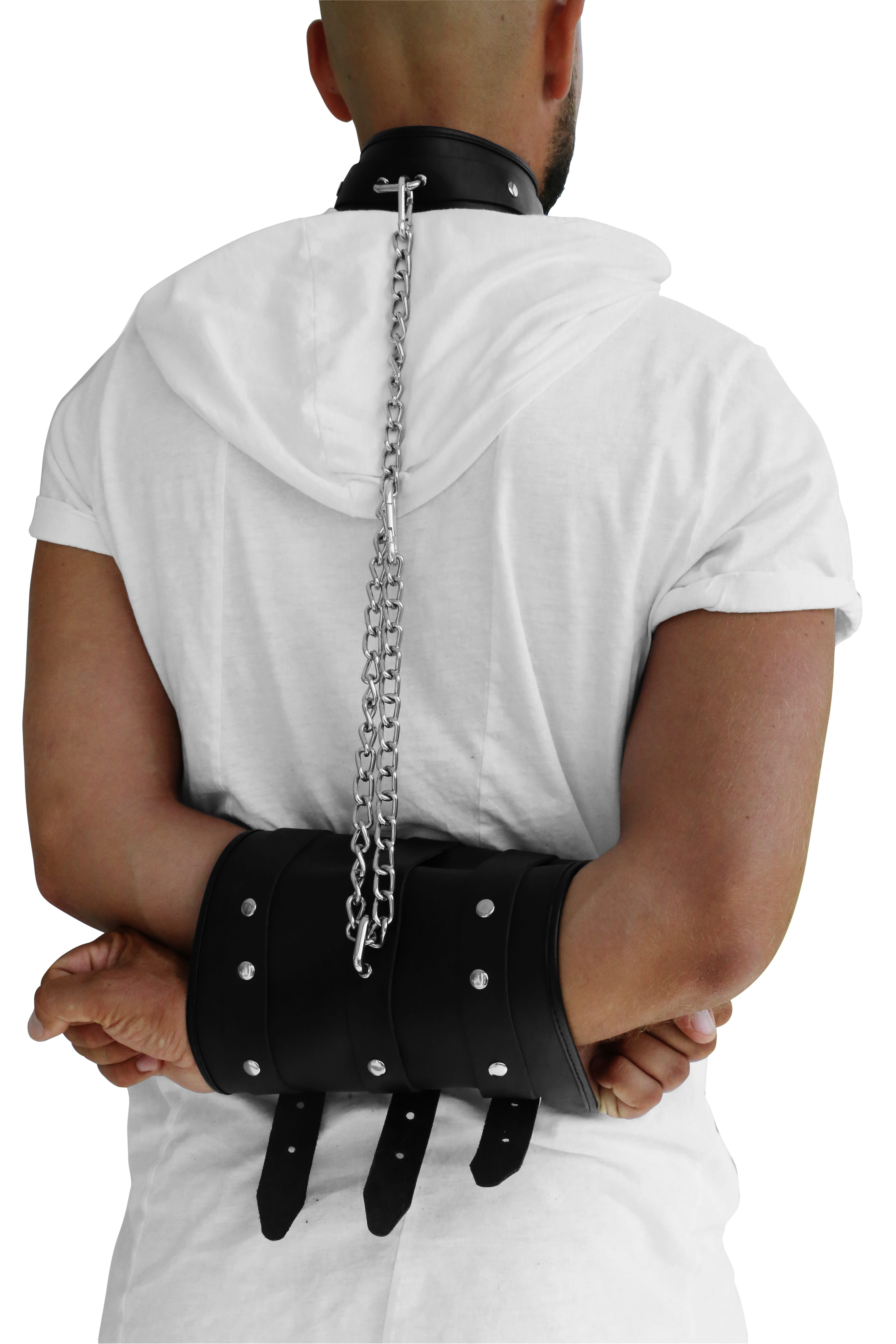Lederhandfessel "Double" mit Halsband und Kette