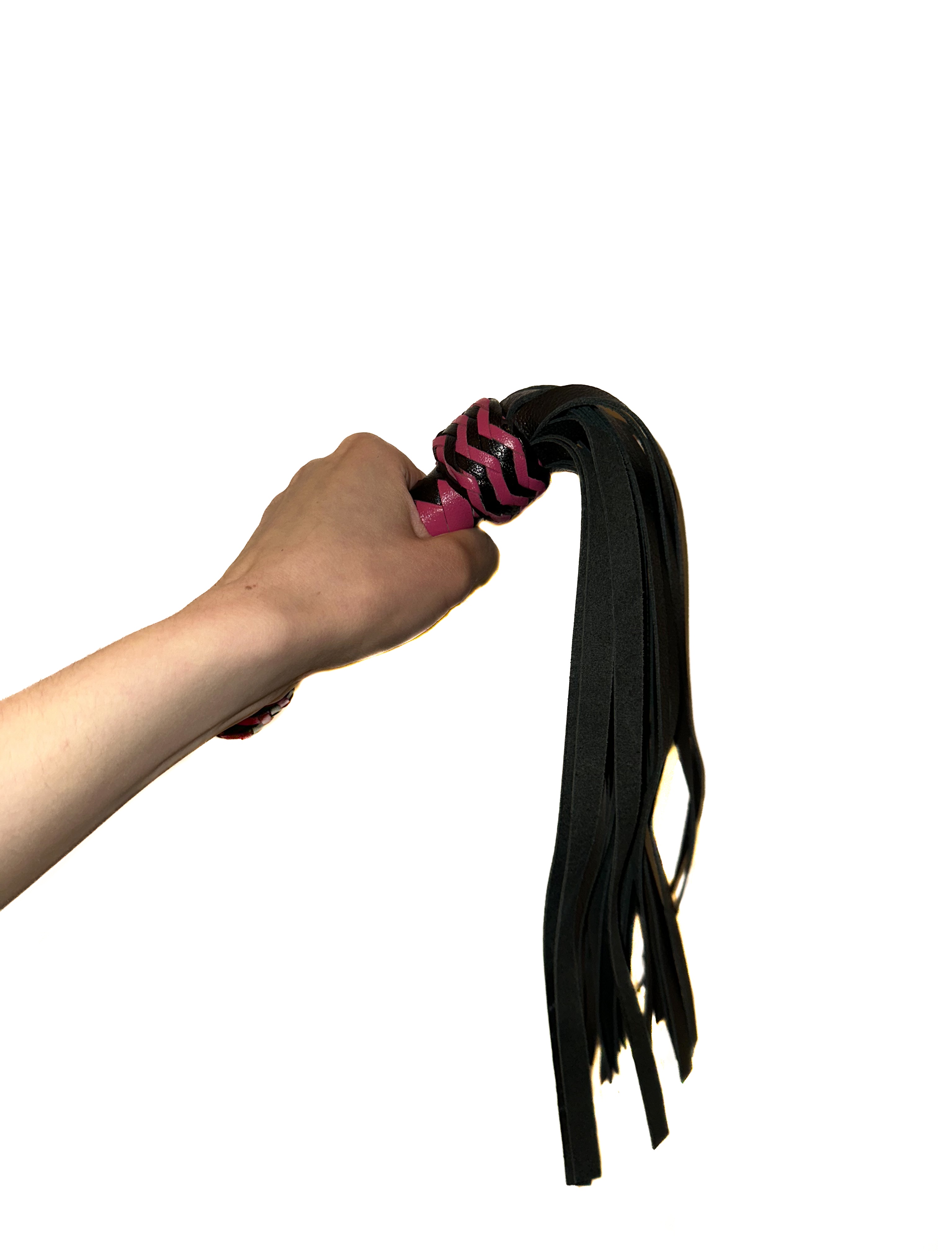 Kleiner weicher Flogger aus Rindsleder in schwarz-pink