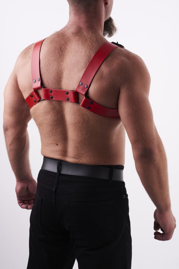 Leder Brust Harness Rot