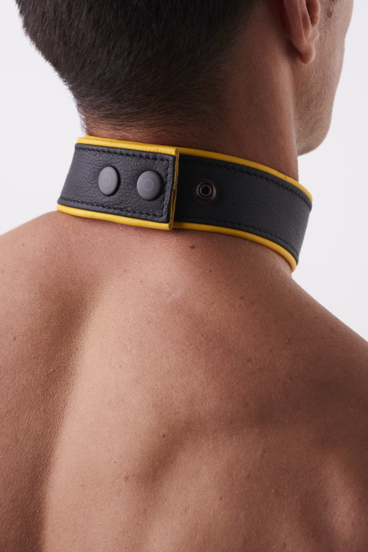 Soft Leder Halsband Schwarz/Gelb