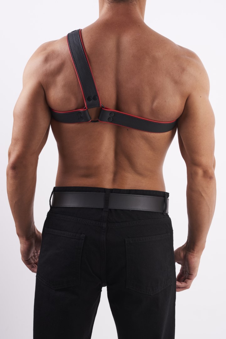 HighQuality - Soft Leder Brust Harness Y Schwarz/Rot