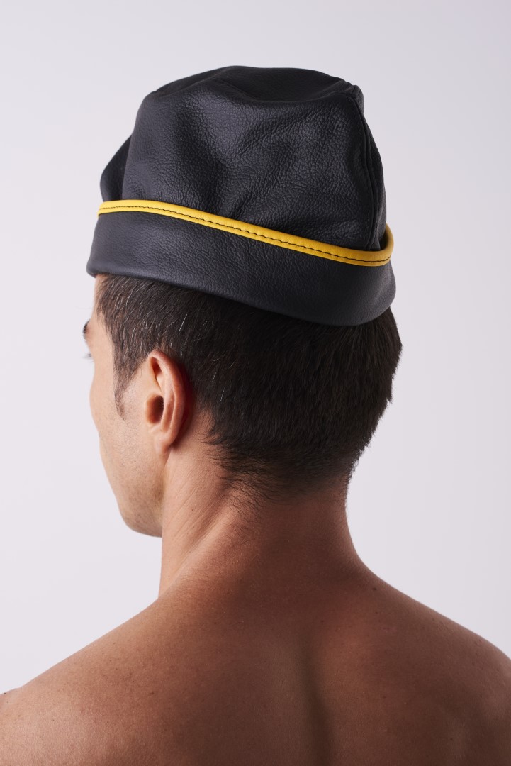 Leder Garnisonsmütze Schwarz/Gelb