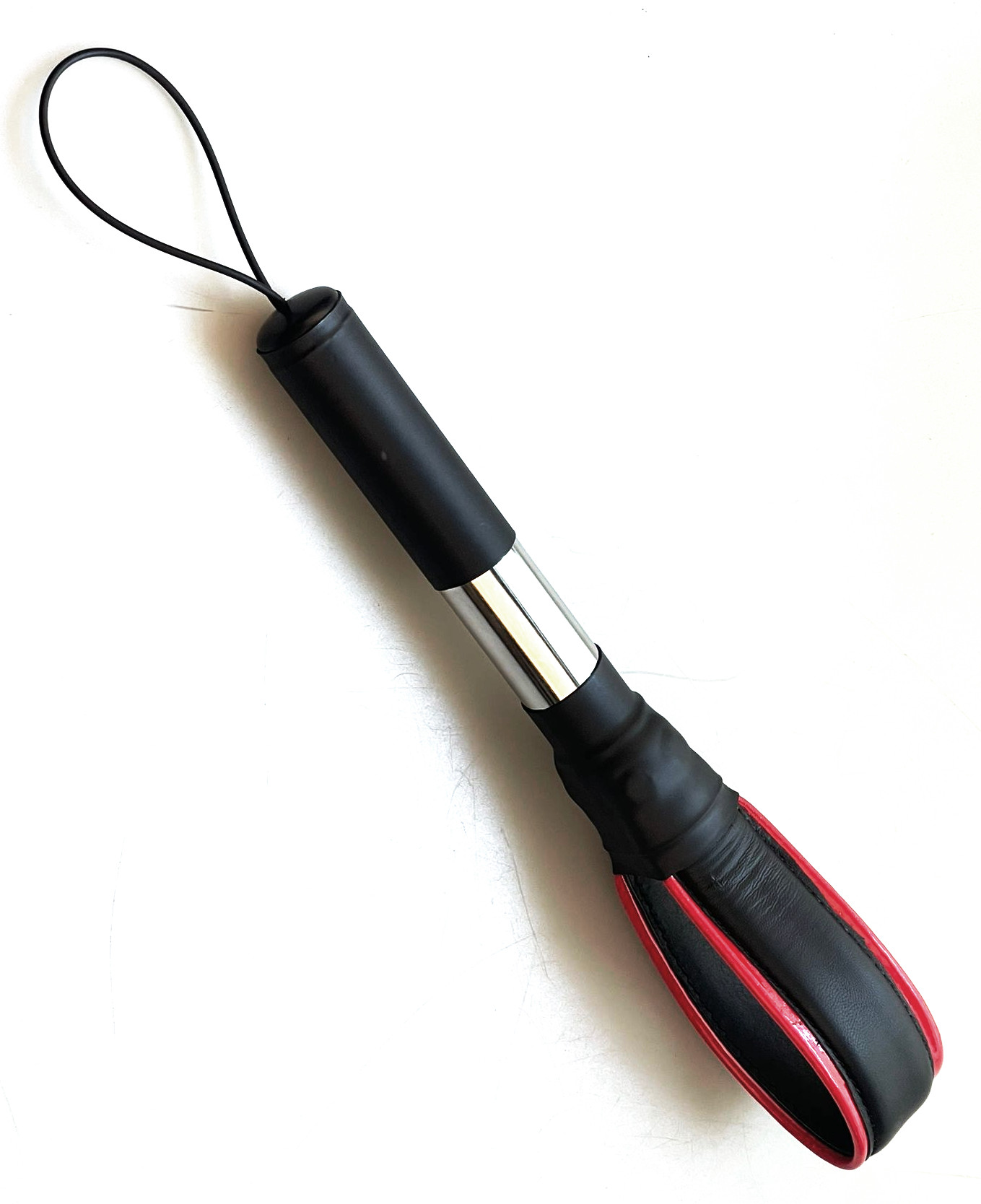 Leder-Paddle mit Metallgriff roter Streifen