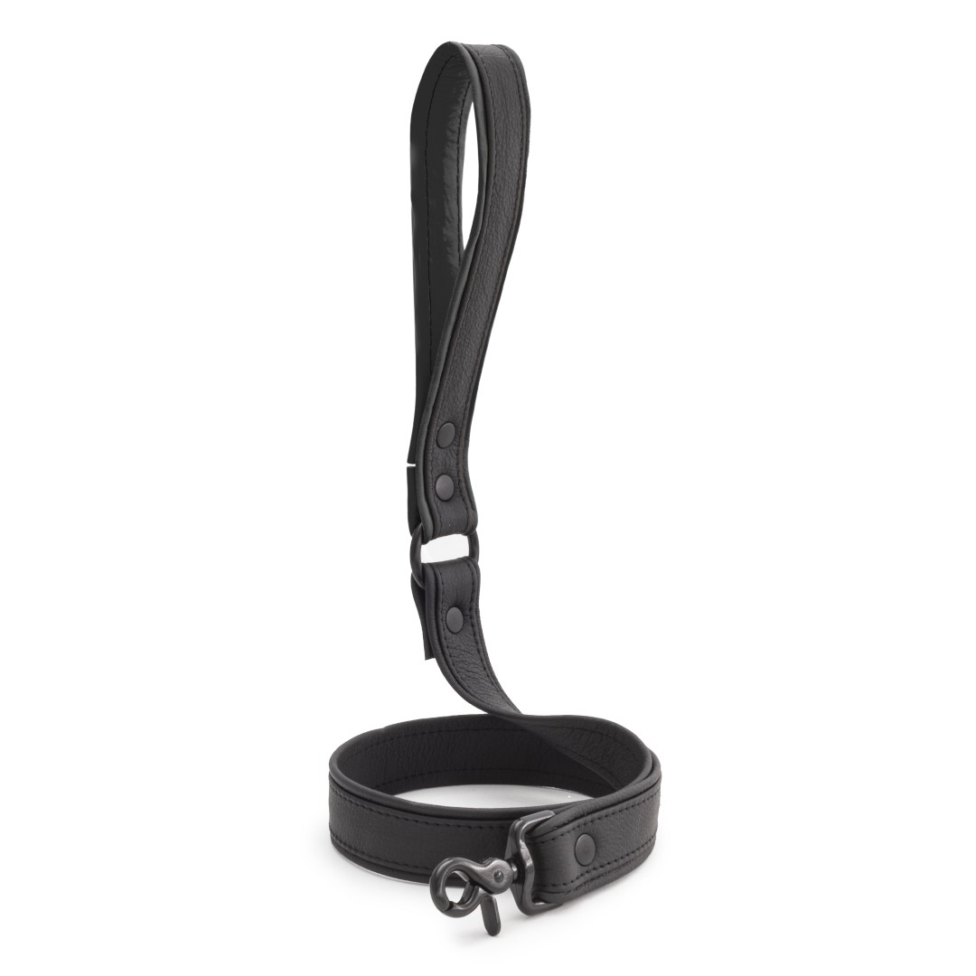Soft Leder Leine Kurz Schwarz