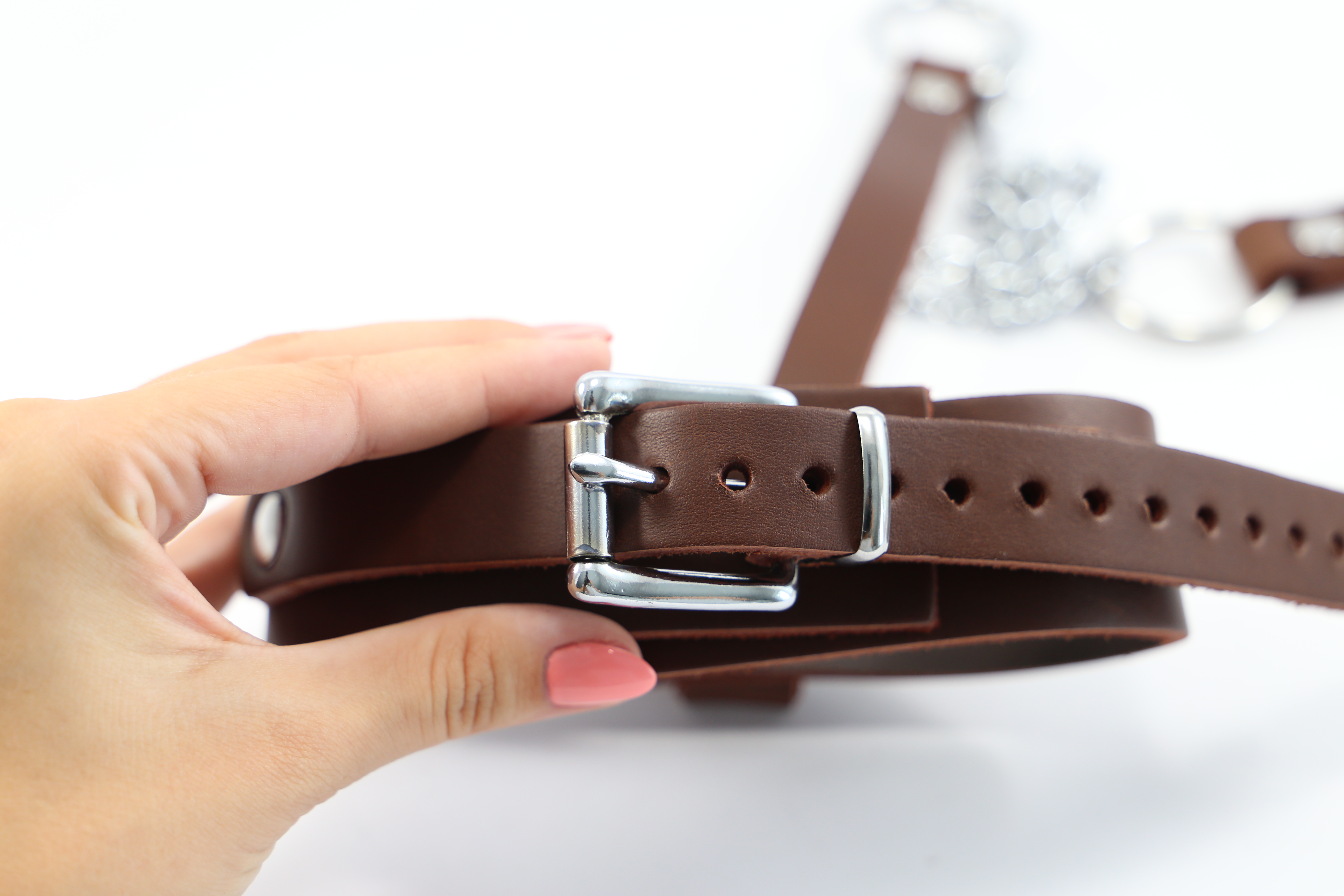Halsband mit Kettenleine braun