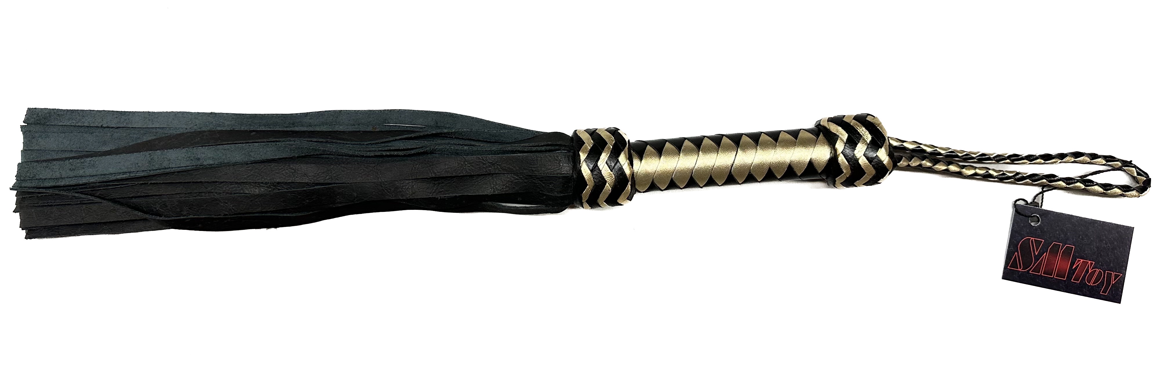 Kleiner weicher Flogger aus Rindsleder - Farbe schwarz-gold