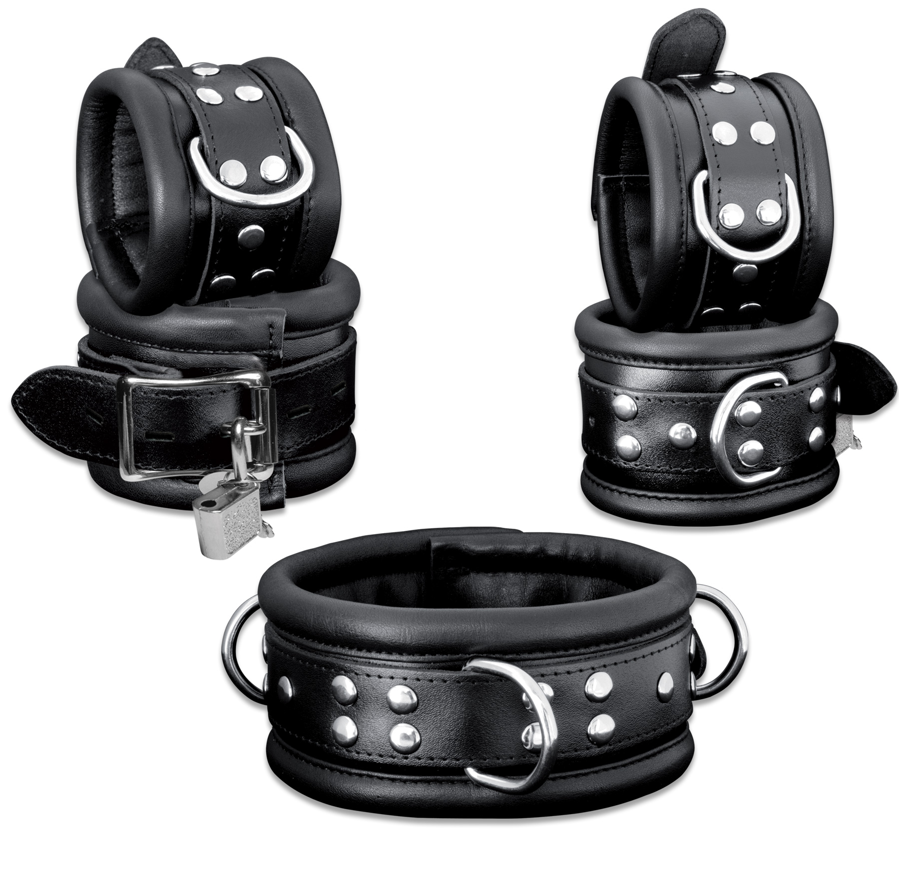 High Quality - Leder Fesselset Schwarz abschließbar