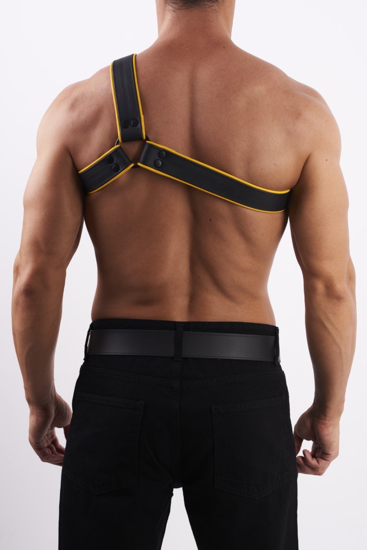 HighQuality - Soft Leder Brust Harness Y Schwarz/Gelb