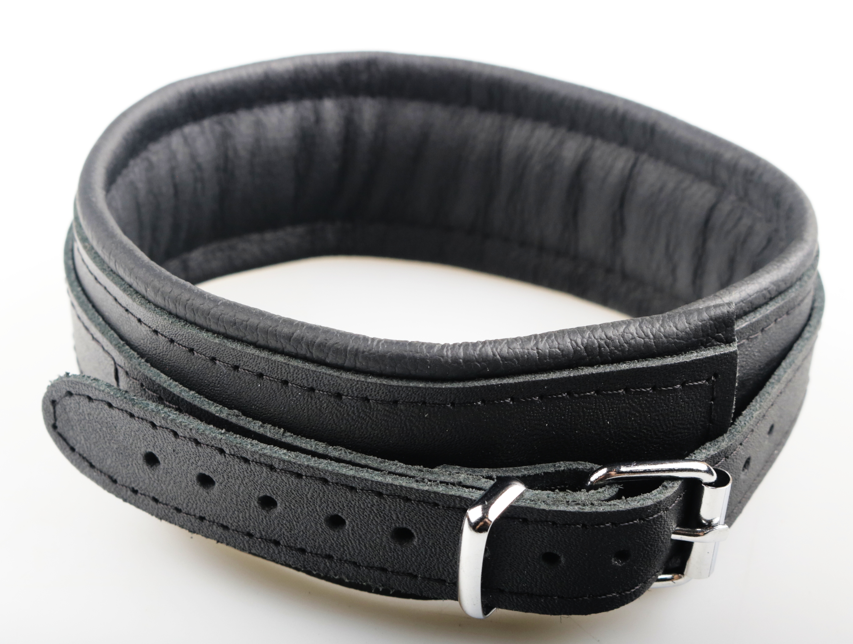 Leder Halsfessel Schwarz silberner D-Ring