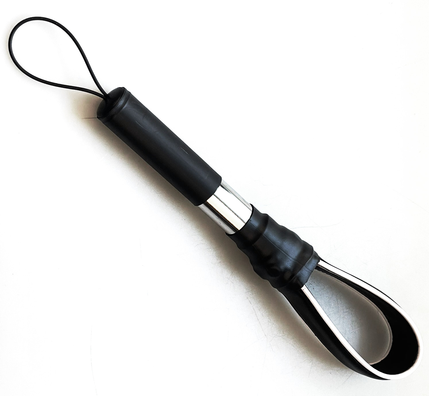 Leder-Paddle mit Metallgriff weisser Streifen
