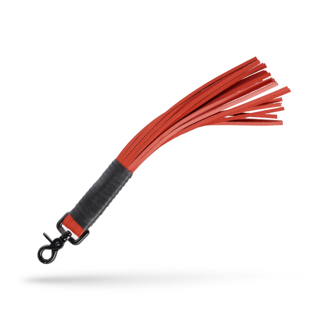Lederpeitsche mit Karabiner Schwarz/Rot