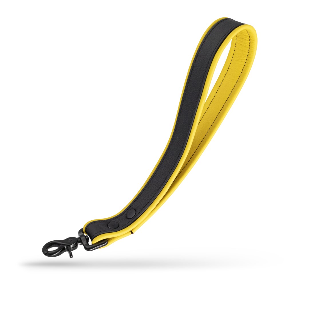 Soft Leder Leine Kurz Schwarz/Gelb