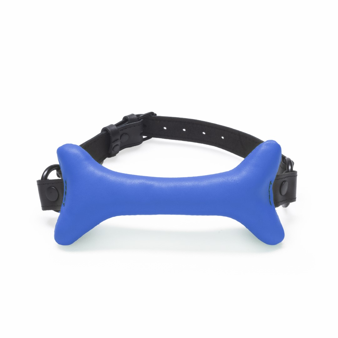 Doggy Leder Knochen Knebel Blau