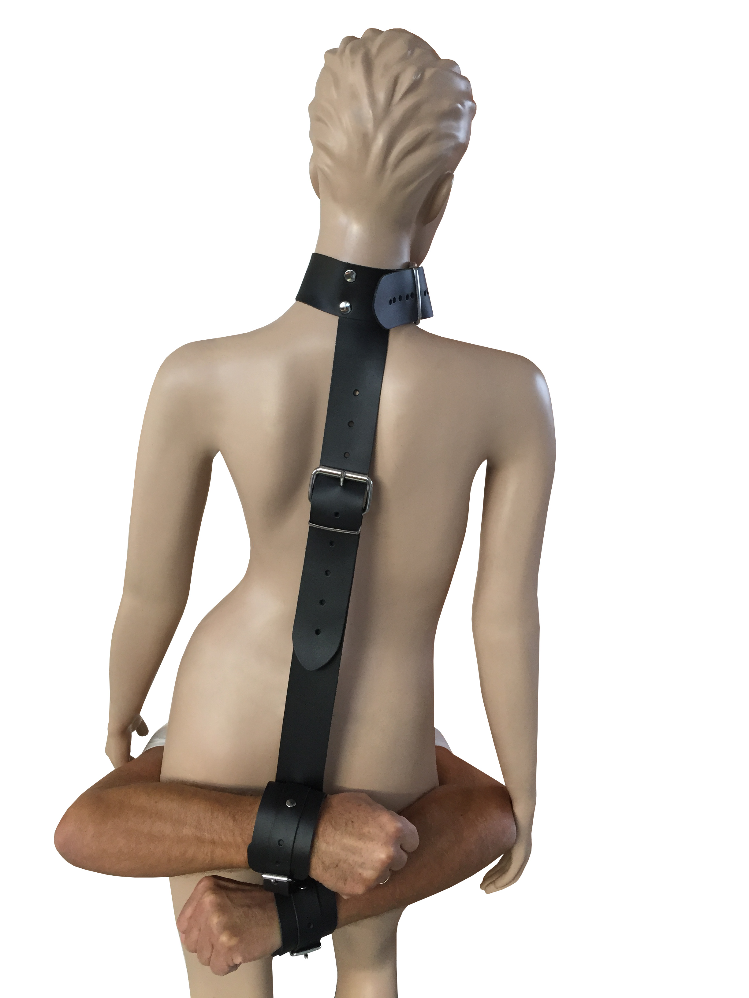 Lederhalsband mit Lederverbindung und Handfesseln