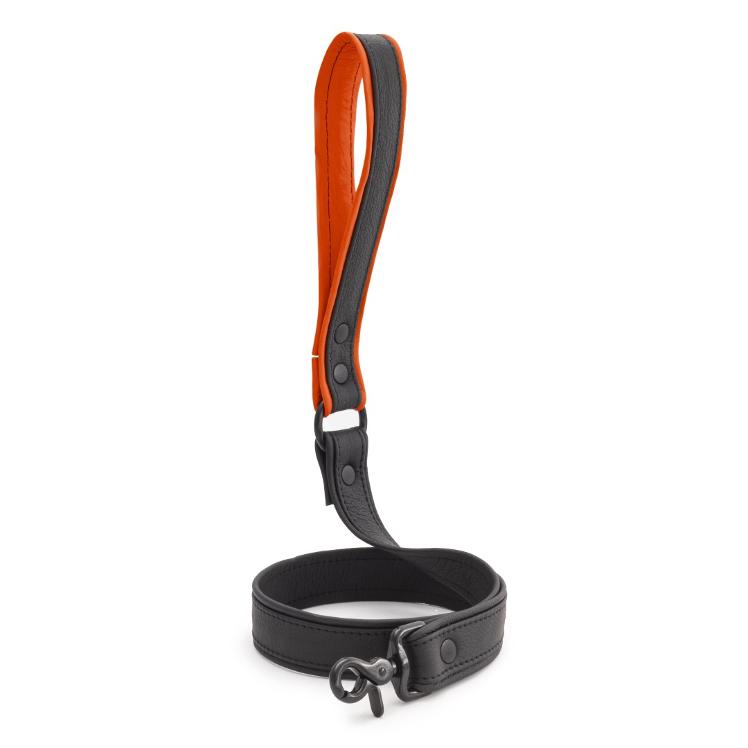 Soft Leder Leine Kurz Schwarz/Rot