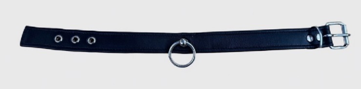 Choker - Halsband der O in Schwarz - echtes Leder mit grossem Ring - Grösse L