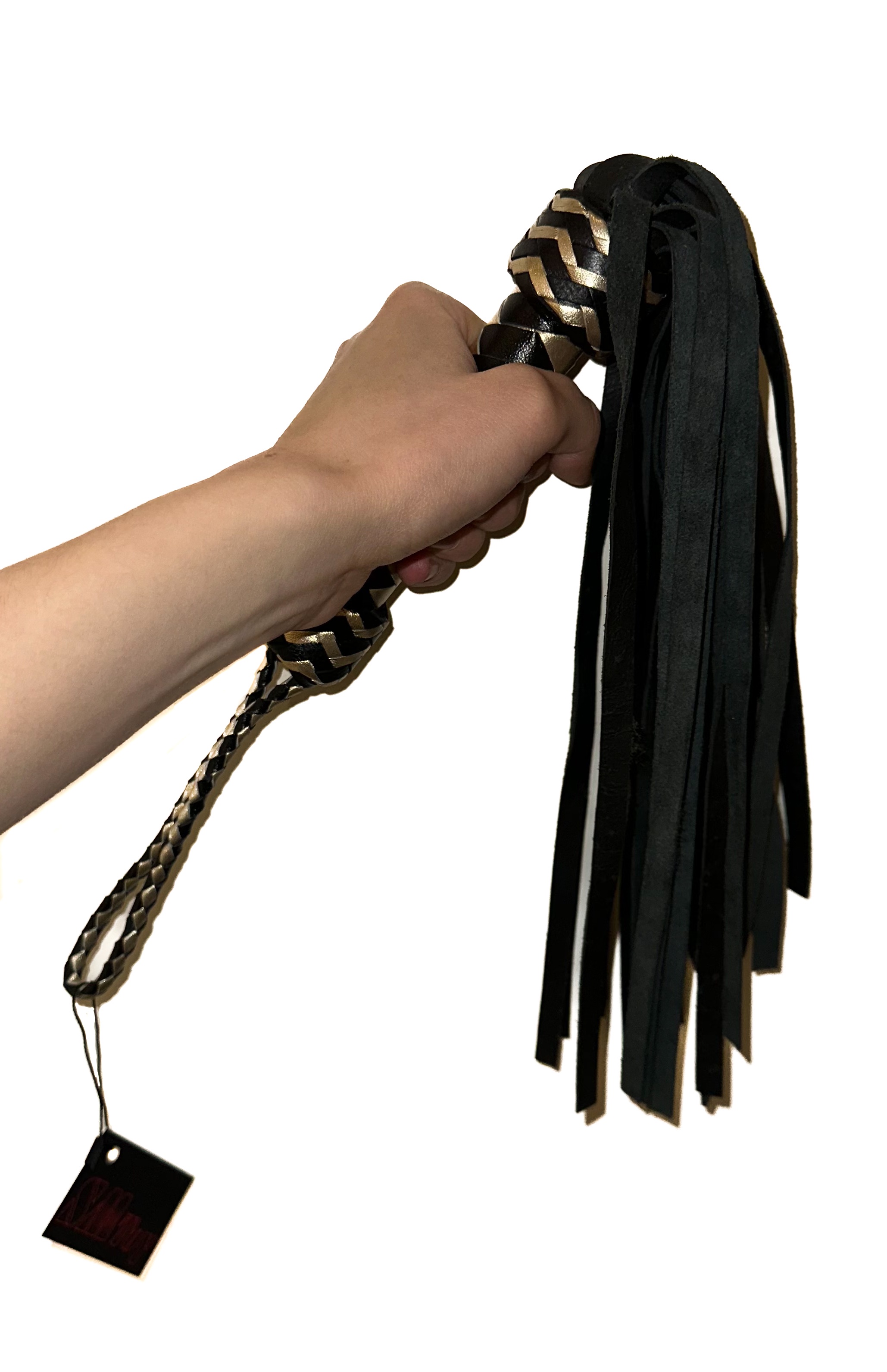 Kleiner weicher Flogger aus Rindsleder - Farbe schwarz-gold