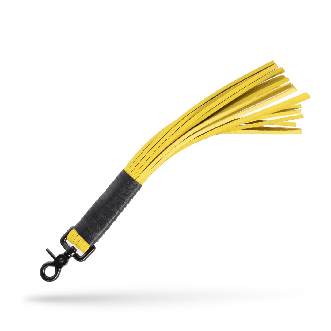Lederpeitsche mit Karabiner Schwarz/Gelb