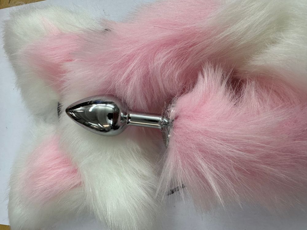 Metallplug mit flauschigem Plüsch-Schwanz und passenden Katzen-Öhrchen für Petplay - als Set!
