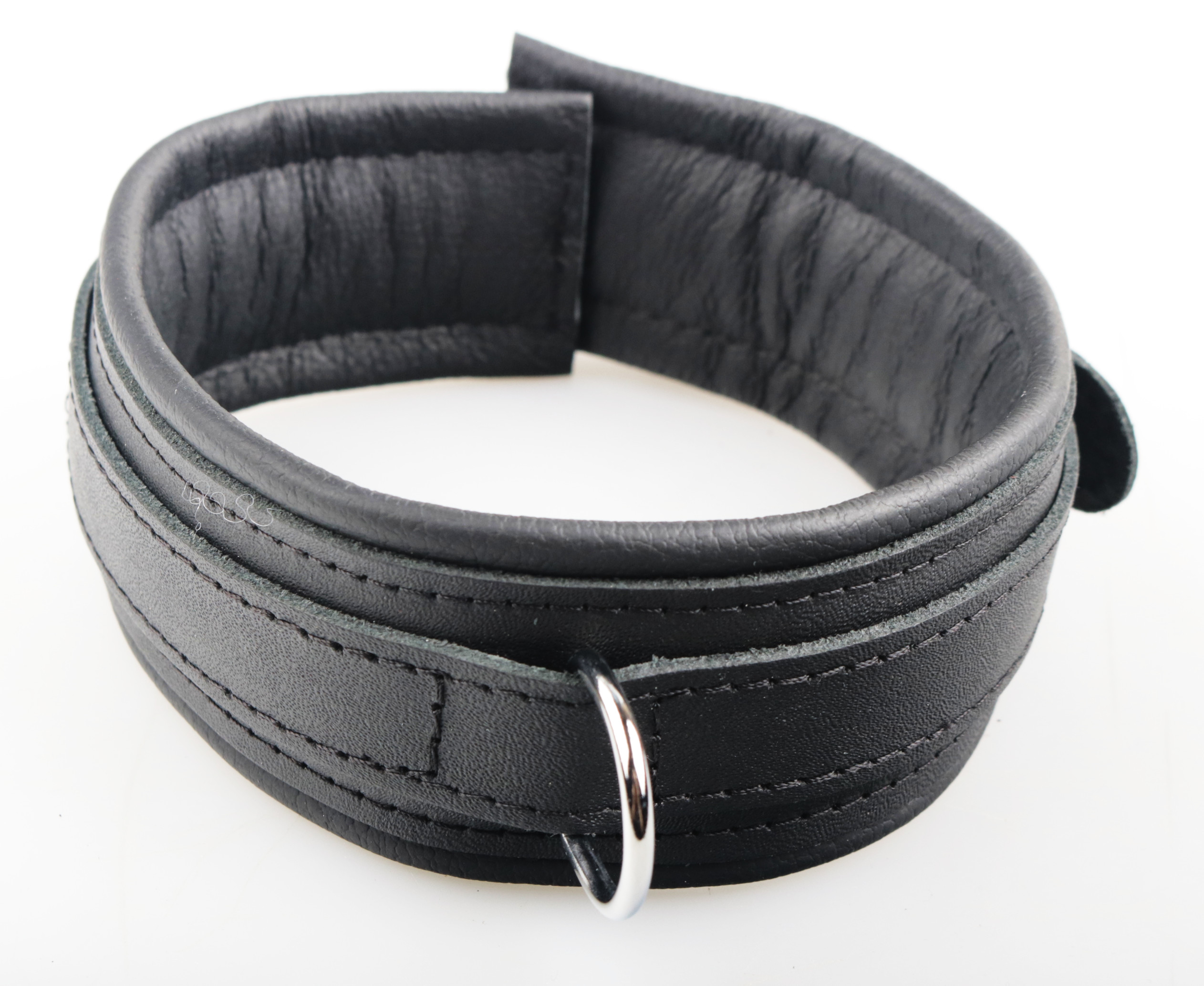 Leder Halsfessel Schwarz silberner D-Ring