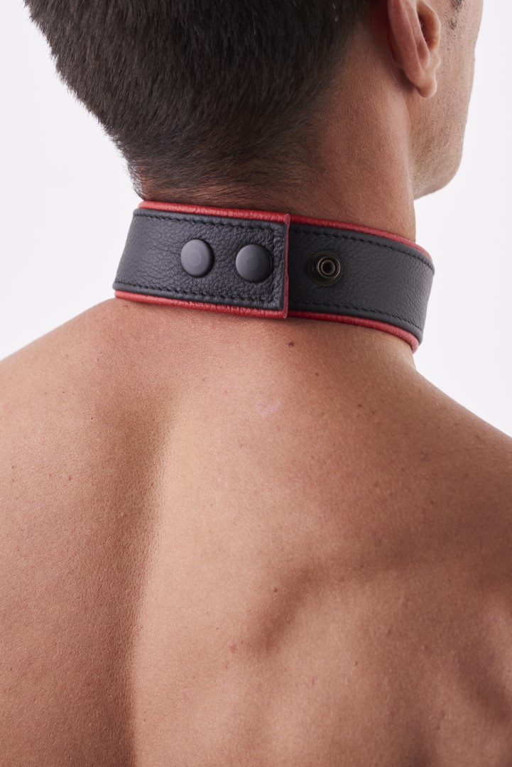Soft Leder Halsband Schwarz/Rot