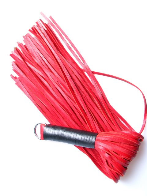 Leder Peitsche - D-Ring rot und soft gross