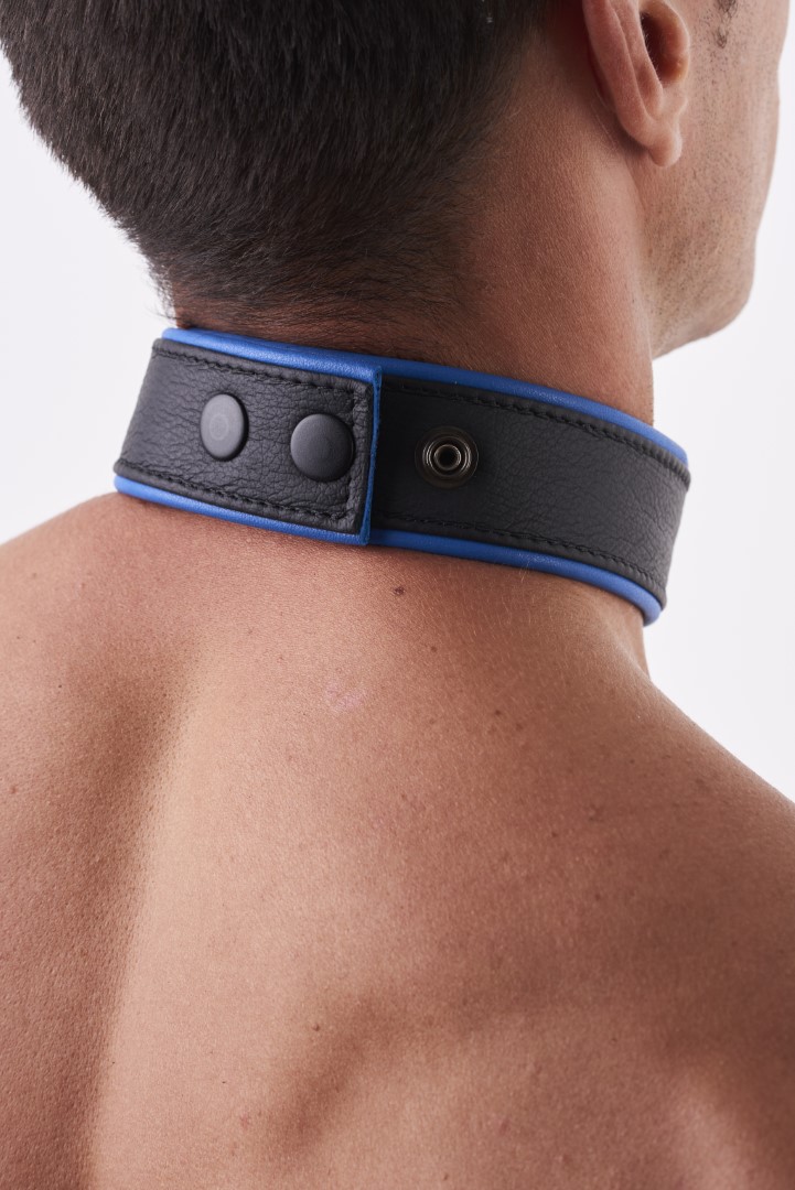 Soft Leder Halsband Schwarz/Blau