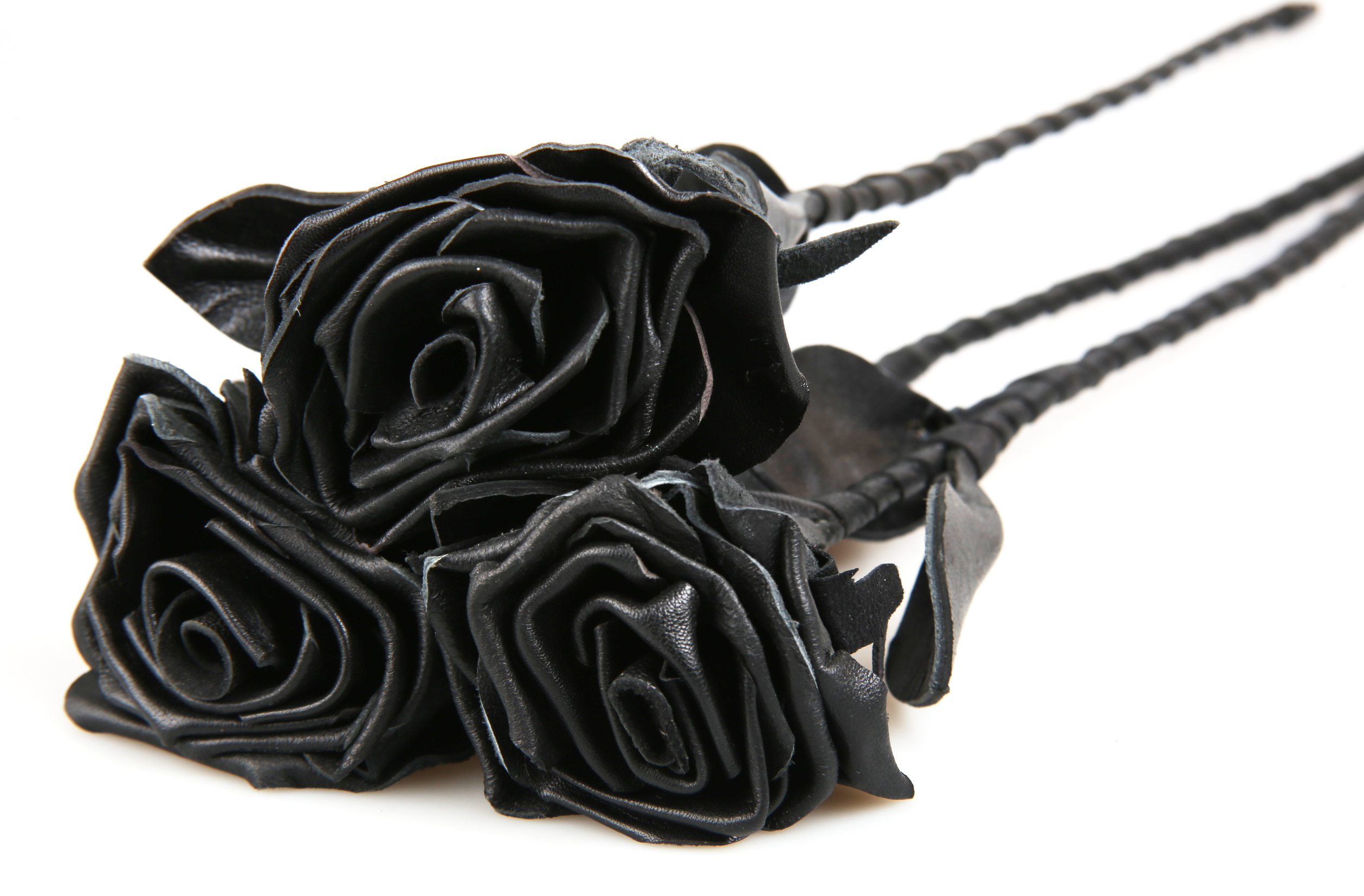Leder Rose - Black /Schwarz - Dreier-Set