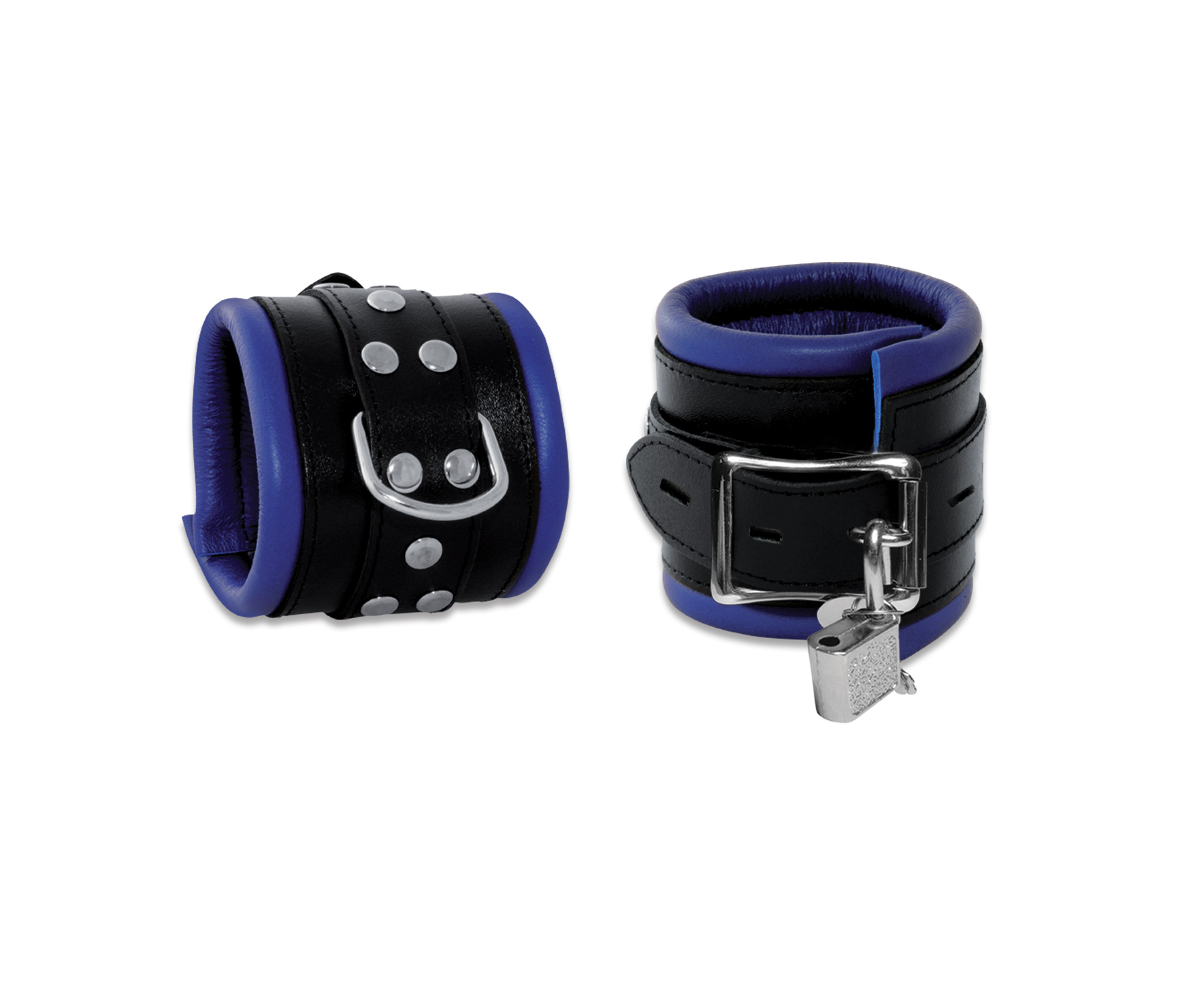 High Quality - Leder Handfessel Blau abschließbar
