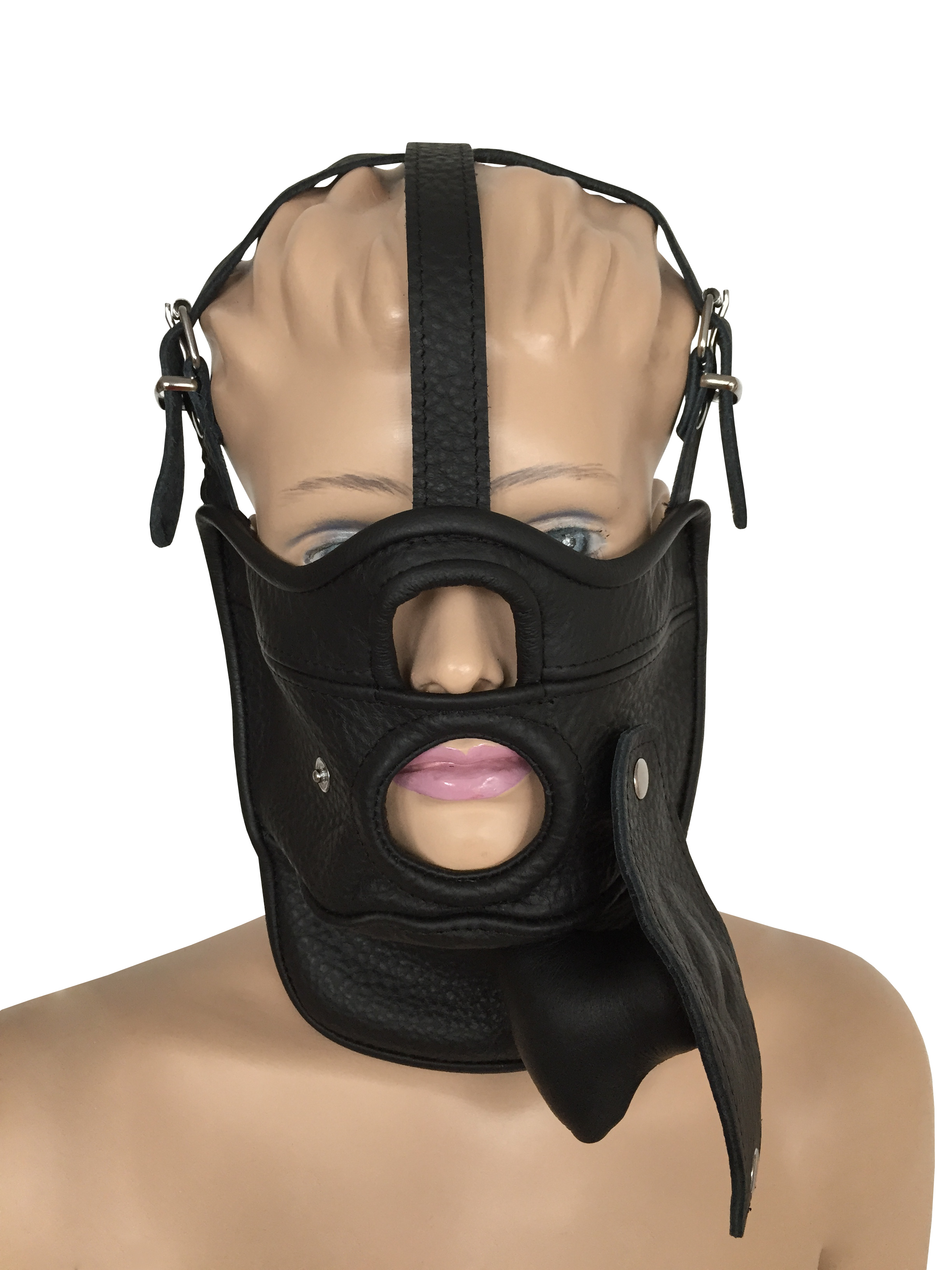 Maske mit Öffnung und abknüpfbarem Mundknebel