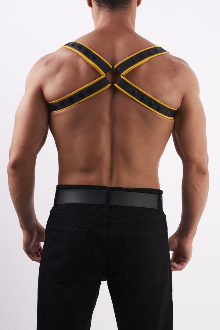 HighQuality - Soft Leder Schulter Harness Schwarz/Gelb
