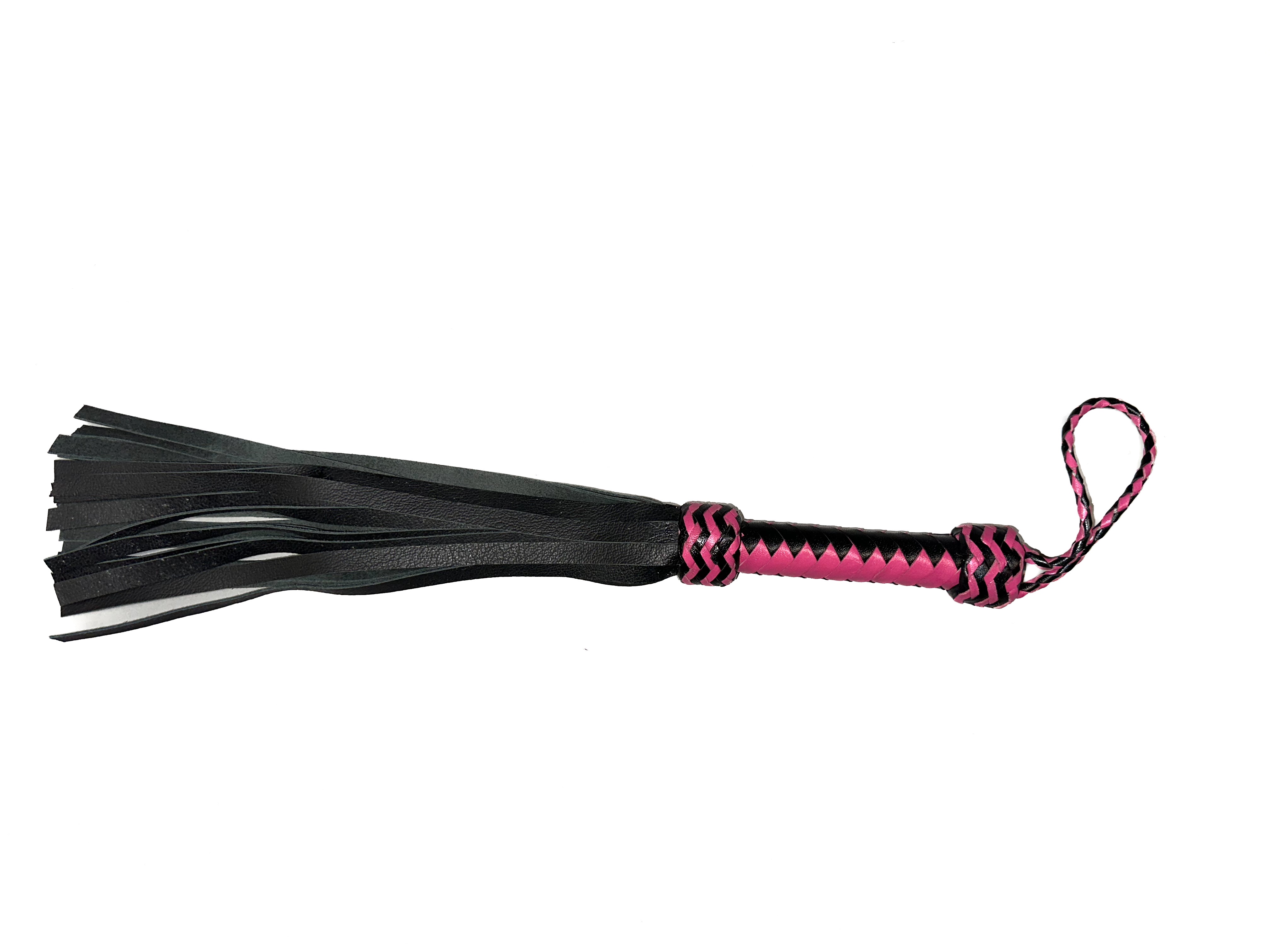 Kleiner weicher Flogger aus Rindsleder in schwarz-pink
