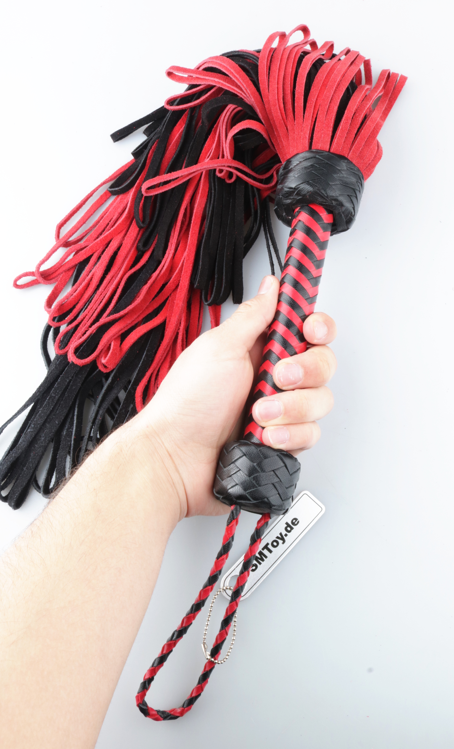 Flogger mit Loop-Striemen schwarz-rot