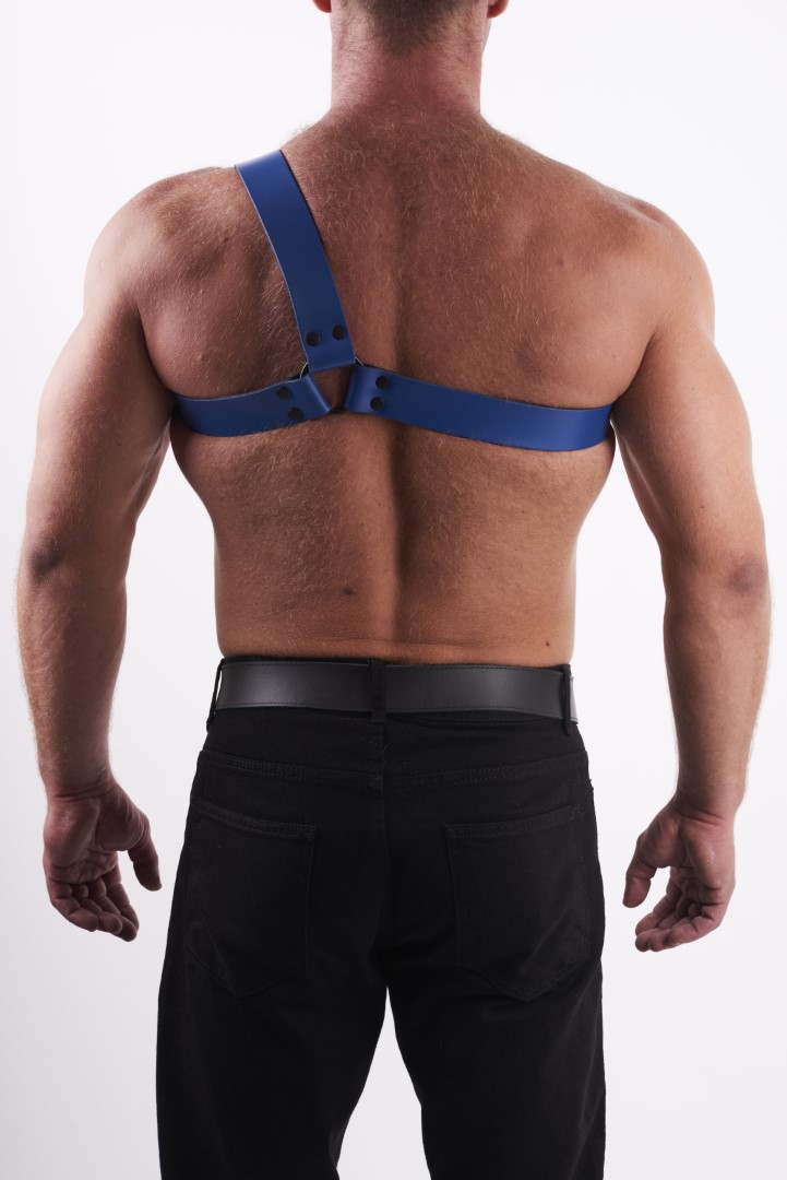 Leder Brust Harness Y Blau