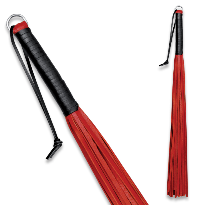 Leder Peitsche - D-Ring rot und soft klein