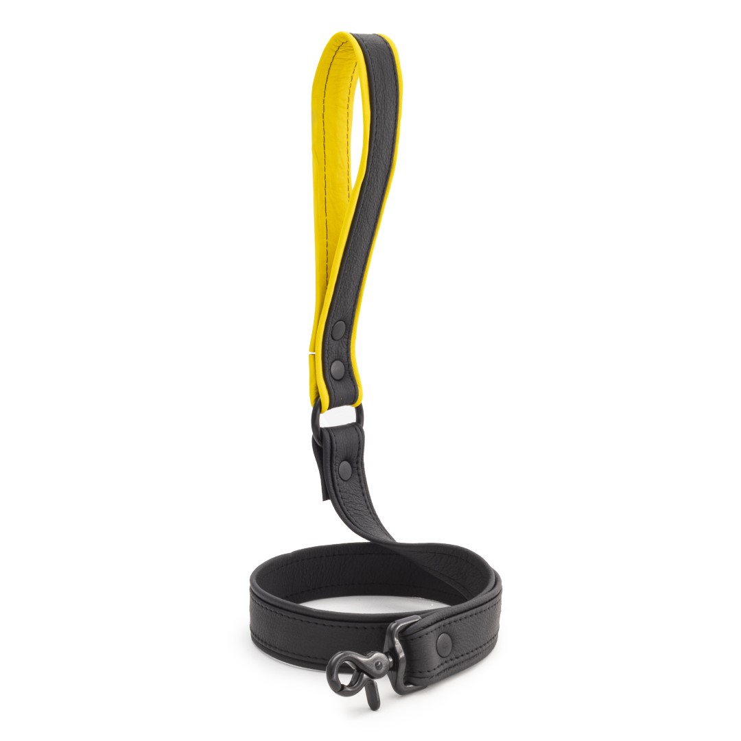 Soft Leder Leine Kurz Schwarz/Gelb