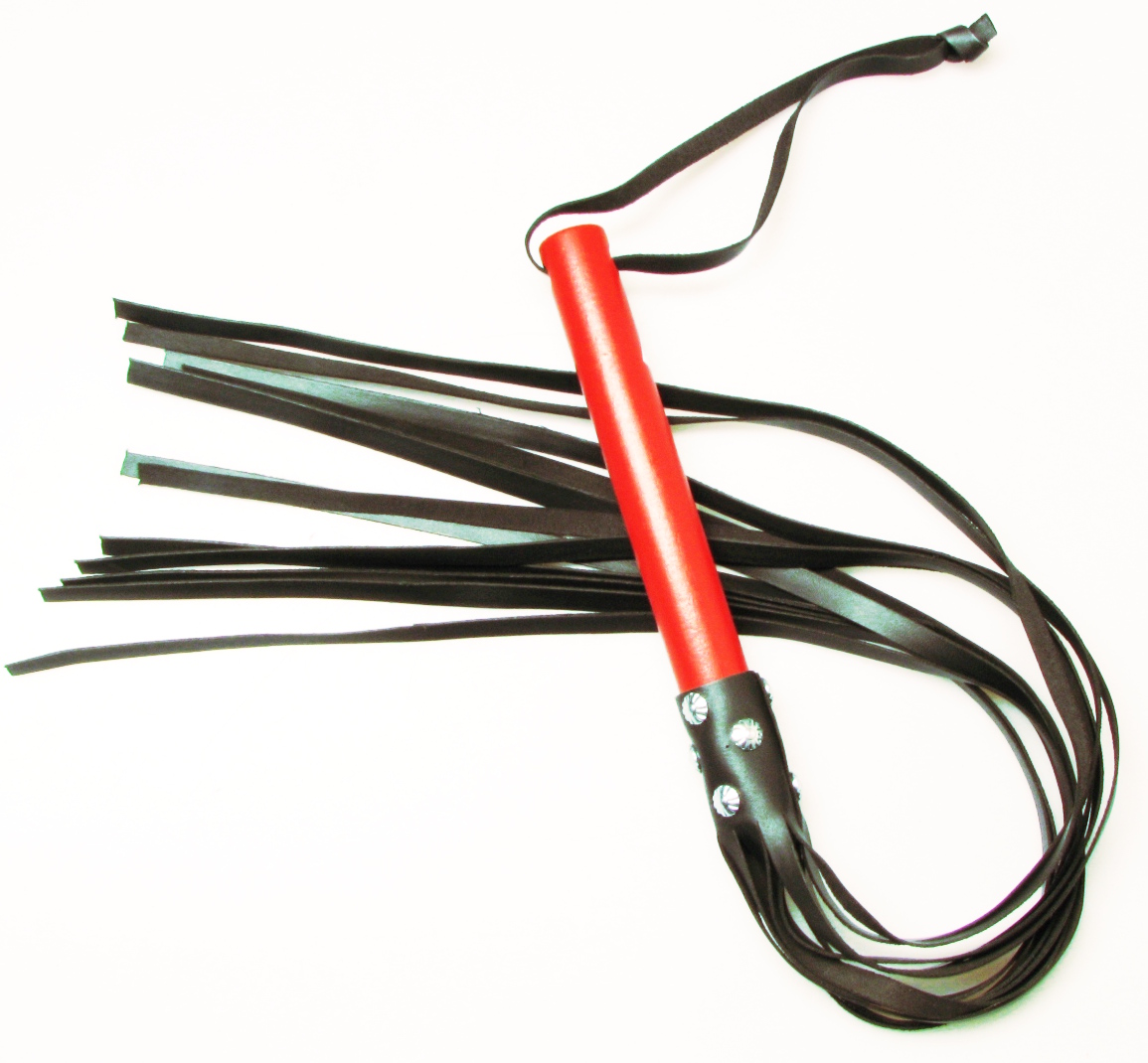 Leder Peitsche Quicky -  roter Griff, schwarze Streifen