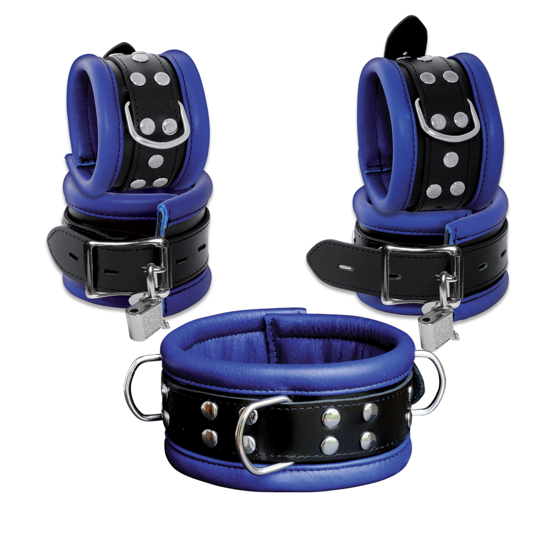 High Quality - Leder Fesselset Blue abschließbar
