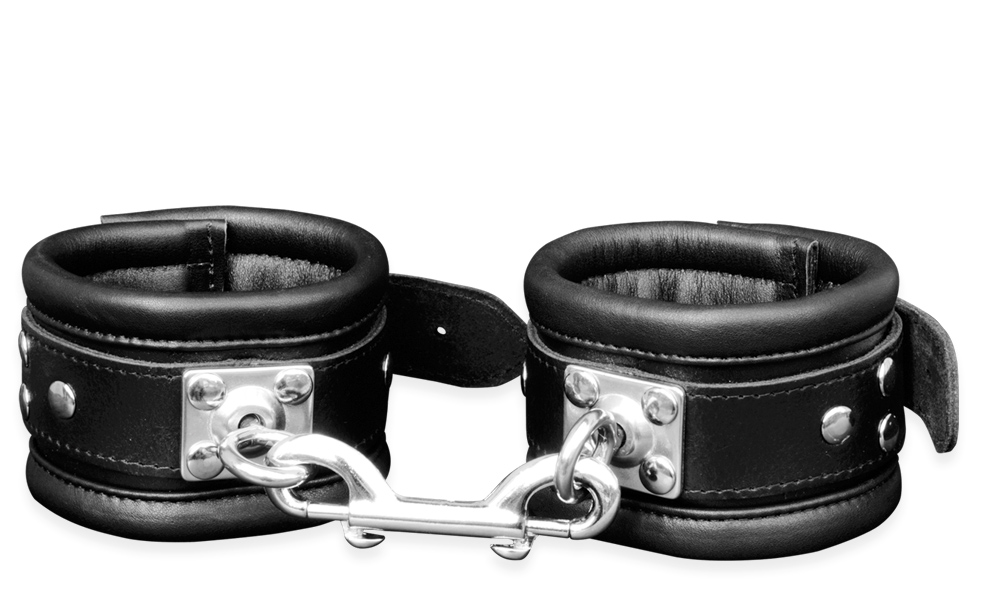 Leder Fesselset Schwarz mit drehbaren Edelstahlringen