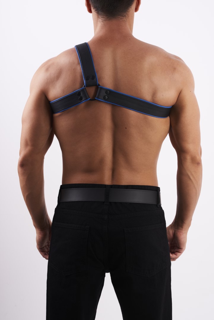 HighQuality - Soft Leder Brust Harness Y Schwarz/Blau